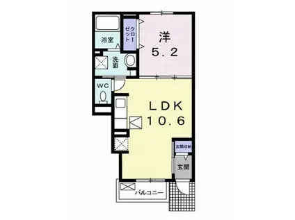 エスペランサ浜の宮IV(1LDK/1階)の間取り写真