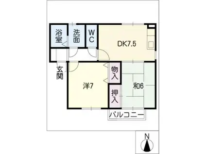 ファミーユ(2DK/2階)の間取り写真