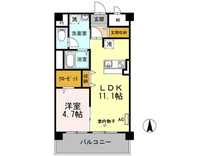 佐賀県佐賀市 7階建 築11年(1LDK/7階)の間取り写真