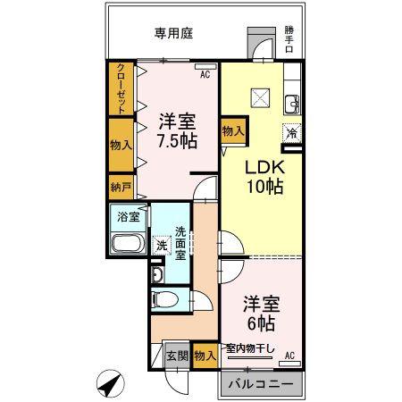 ファミールS(2LDK/1階)の間取り写真