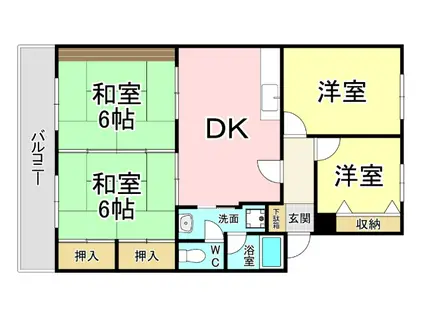 フローラルマンション大里(4DK/4階)の間取り写真
