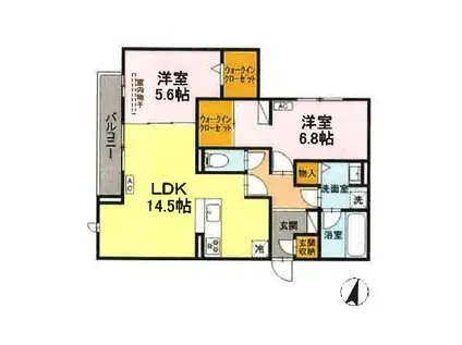 メイプル(2LDK/3階)の間取り写真