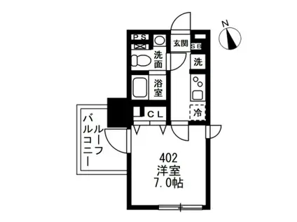 NOZOMIO祐天寺(1K/4階)の間取り写真