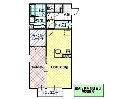 サニーフラット那珂(1LDK/2階)の間取り写真