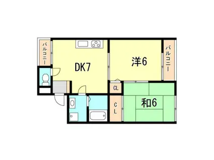 ロイヤルコート南別府A棟(2DK/1階)の間取り写真