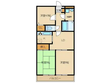 ハイネス東村山(3DK/3階)の間取り写真