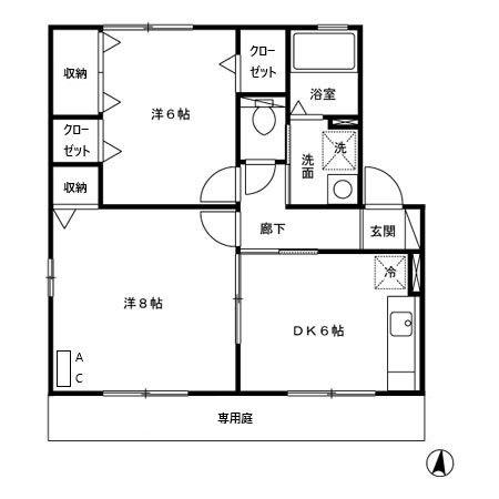 キャッスルコンフォートB棟(2DK/1階)の間取り写真
