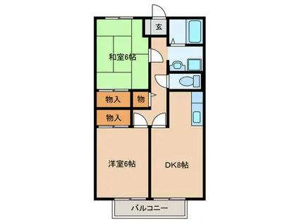 プランドールMITANI A棟(2DK/2階)の間取り写真