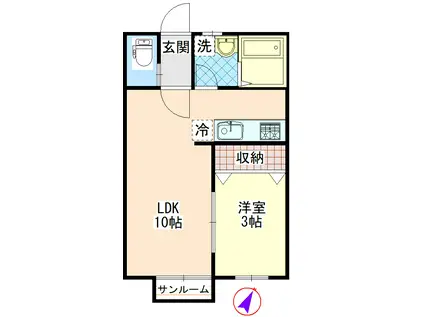 GREEN GABLES(1LDK/2階)の間取り写真