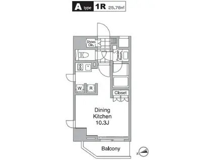 レジディア目黒IV(ワンルーム/6階)の間取り写真