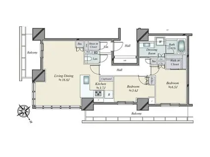 BRILLIA TOWER 浜離宮(2LDK/27階)の間取り写真