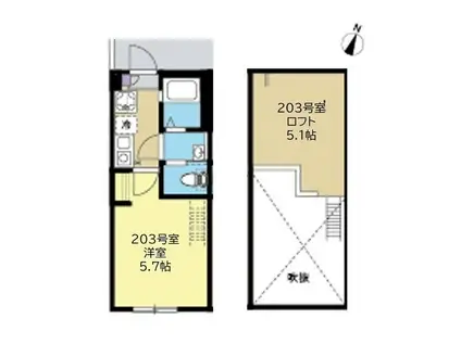 C.B.GREY.東林間(1K/2階)の間取り写真