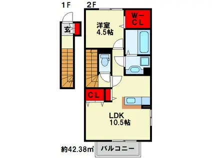 アッサンブレ S(1LDK/2階)の間取り写真