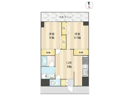 ニューガイアリルーム南葛西 65(2LDK/8階)の間取り写真