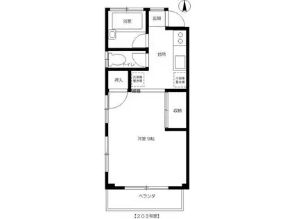かぶとやハイツ(1K/2階)の間取り写真