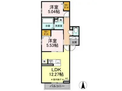 アンソレイエ(2LDK/2階)の間取り写真