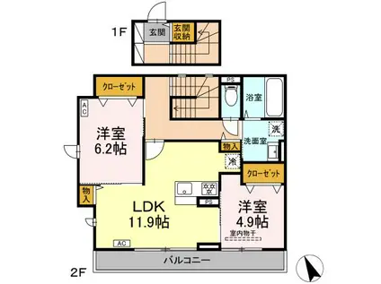 ディールーム保土ケ谷区上星川(2LDK/2階)の間取り写真