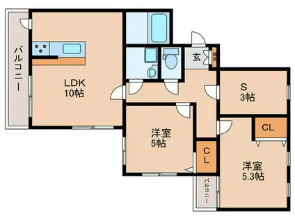 タウンヒル田畑V(2SLDK/1階)の間取り写真