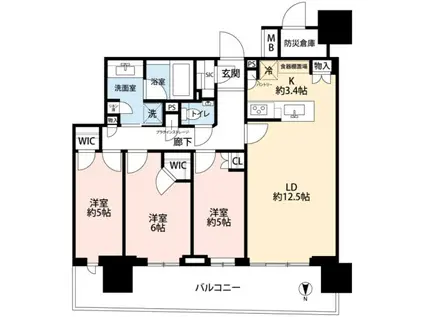 幕張ベイパーク ライズゲートタワー(3LDK/37階)の間取り写真