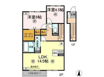 プランドールB棟(2LDK/2階)の間取り写真