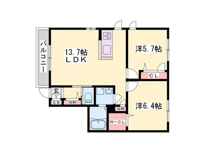 グランメール小坂(2LDK/1階)の間取り写真