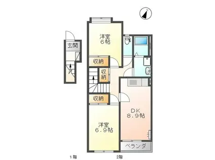 グランベル 弐番館(2DK/2階)の間取り写真