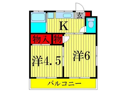 渡辺荘(2K/1階)の間取り写真