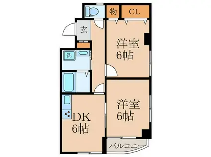 クリスタルコート(2DK/3階)の間取り写真