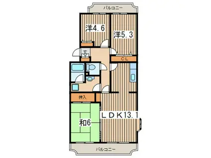 つきみ野キャニオン(3LDK/3階)の間取り写真