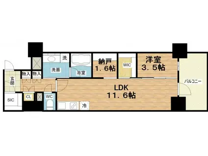 コンフォリア・リヴ北久宝寺Q(1SLDK/13階)の間取り写真