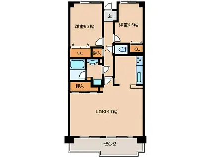 ファミールハイツ久留米弐番館(2LDK/5階)の間取り写真