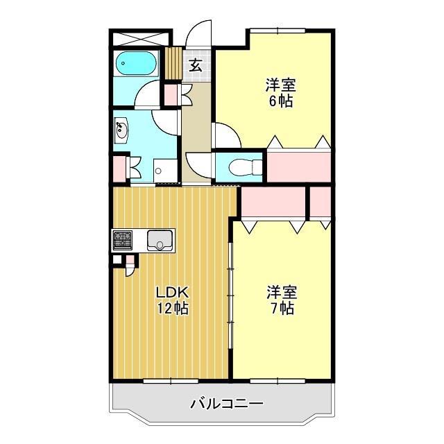 ヴィブレキュートモア(2LDK/2階)の間取り写真