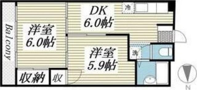 パピヨン渓北(2DK/1階)の間取り写真