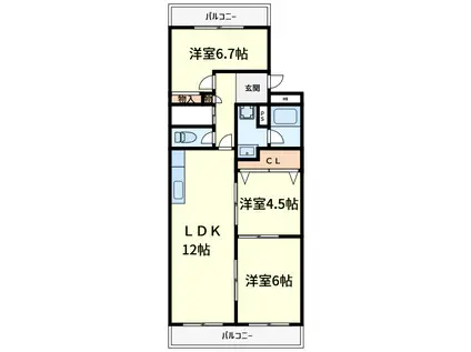 サンヴェール高槻4号棟(3LDK/4階)の間取り写真