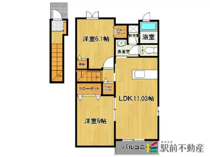 サニーハウス篠隈B(2LDK/2階)の間取り写真