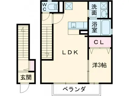 ローズアヴェニュー(1LDK/2階)の間取り写真