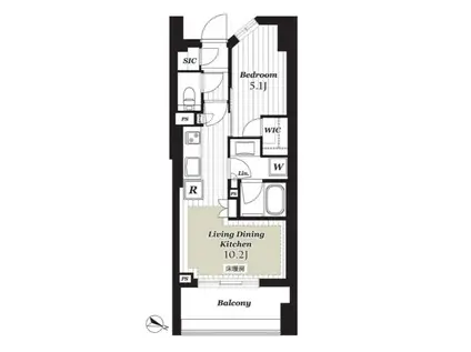 ザ・マジェスティコート目黒(1LDK/14階)の間取り写真