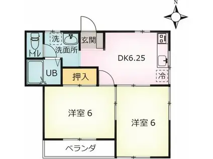 カワナベハイツ(2DK/1階)の間取り写真