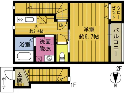 AGコート(1K/2階)の間取り写真