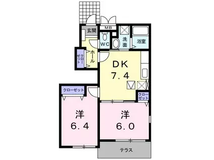パルレジデンス三番割A(2DK/1階)の間取り写真