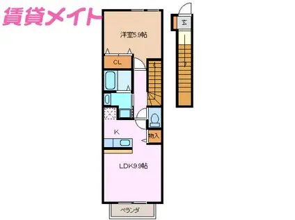 ヒラソル住山 II(1LDK/2階)の間取り写真