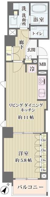 アイビス市ヶ谷(1LDK/5階)の間取り写真