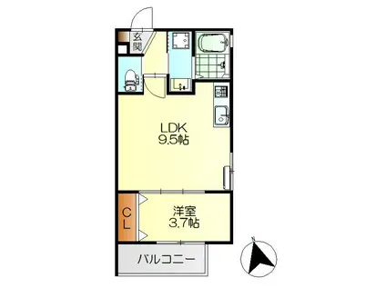 レジデンシャル広(1LDK/2階)の間取り写真