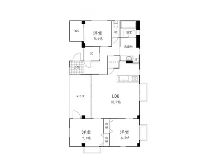 山手の棲み家(3LDK/3階)の間取り写真