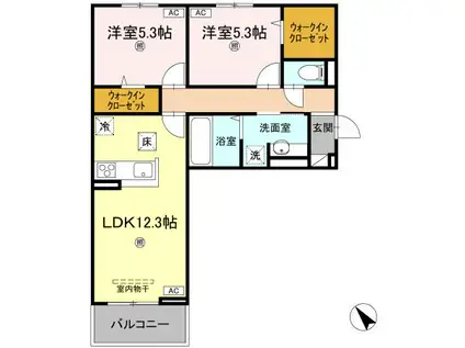 サンセール問屋町II(2LDK/3階)の間取り写真
