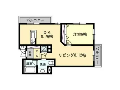 メルローズコート(1LDK/4階)の間取り写真