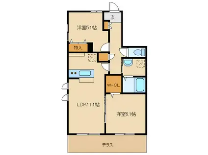 ペイサージュ(2LDK/1階)の間取り写真