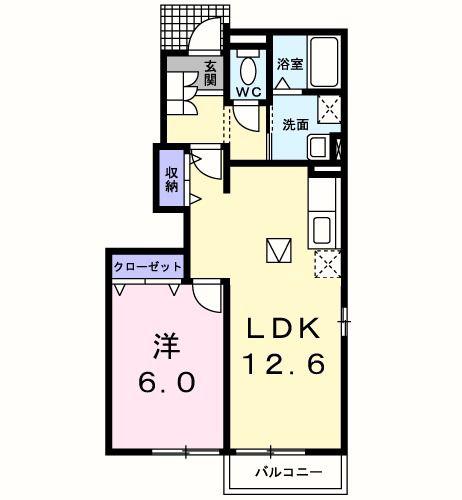 メゾン双鶴B(1LDK/1階)の間取り写真