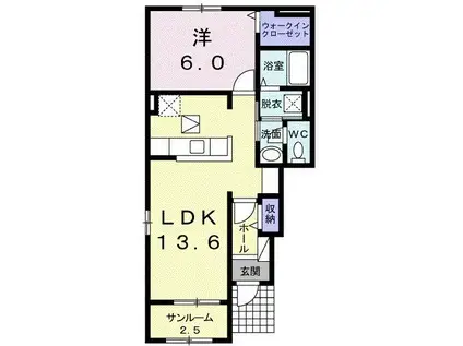 パールハイツさち B(1LDK/1階)の間取り写真