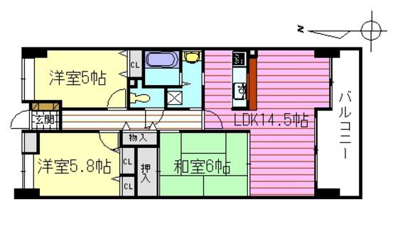 スカイハイツ祇園(3LDK/3階)の間取り写真